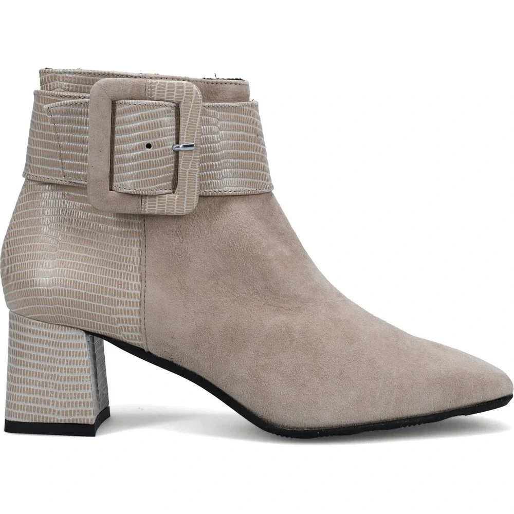 NWT Ron White Lana Cashmere Suede & Pearlized Embossed Lizard Buckle Bootie Lamb